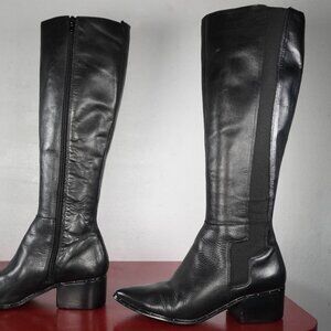 Women's Bleecker & Bond Black Leather Knee High Long Tall Fashion Boots 7